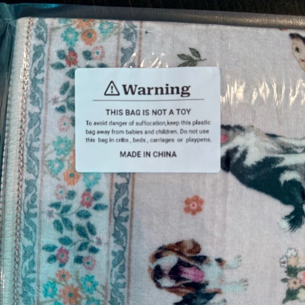 Decorative Dog Print Rug - Cream with Multicolor Accents NEW